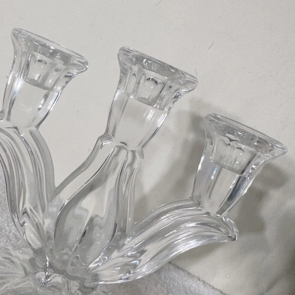 Vintage  Cut Crystal Pinwheel Star Pattern 3 Arm Candle Holder Candelabra - Picture 3 of 15